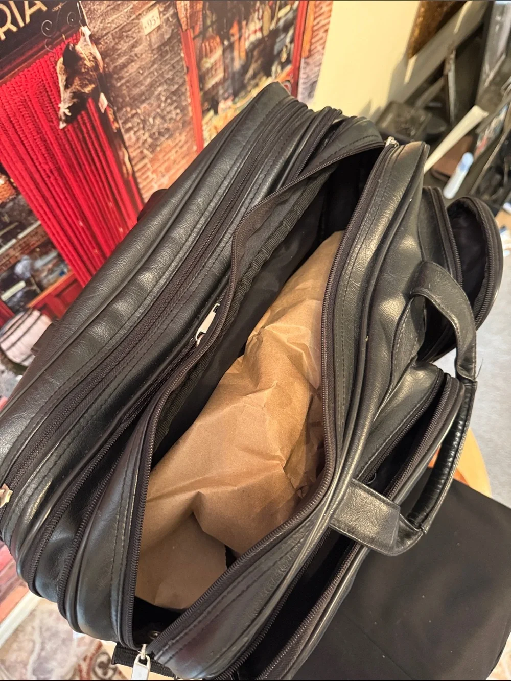 Black Leather Laptop Business travel Briefcase